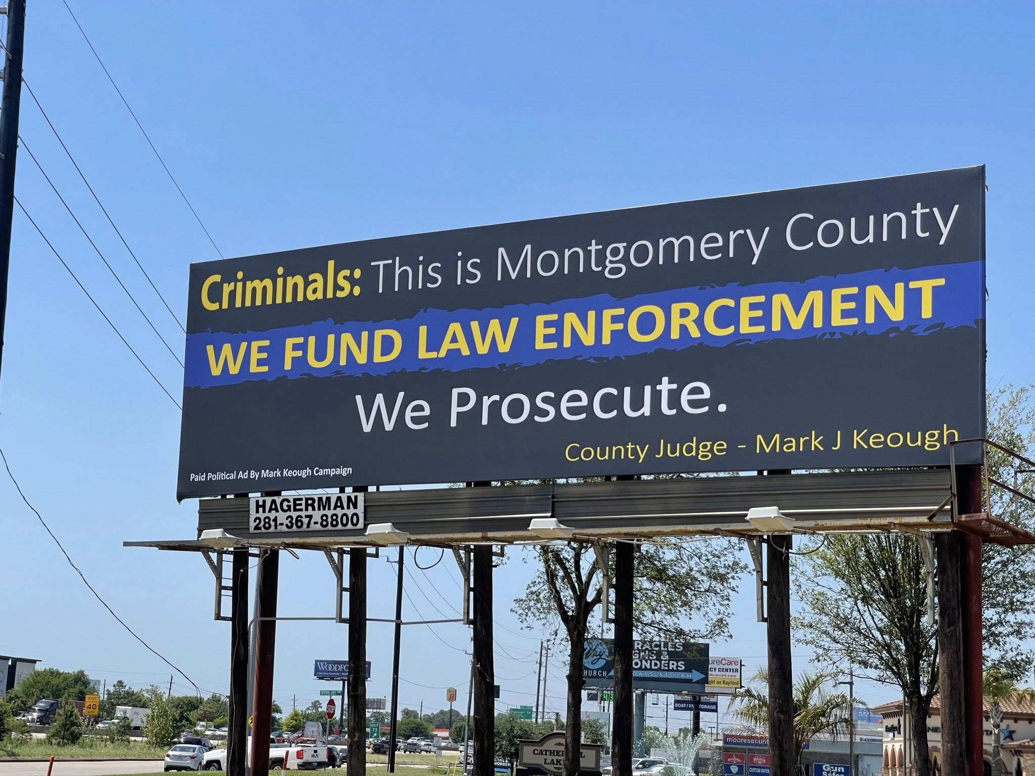 Montgomery County Judge Mark Keough stands with Sheriff's Deputies and Constables to announce the new Law Enforcement Pay Parity Plan.