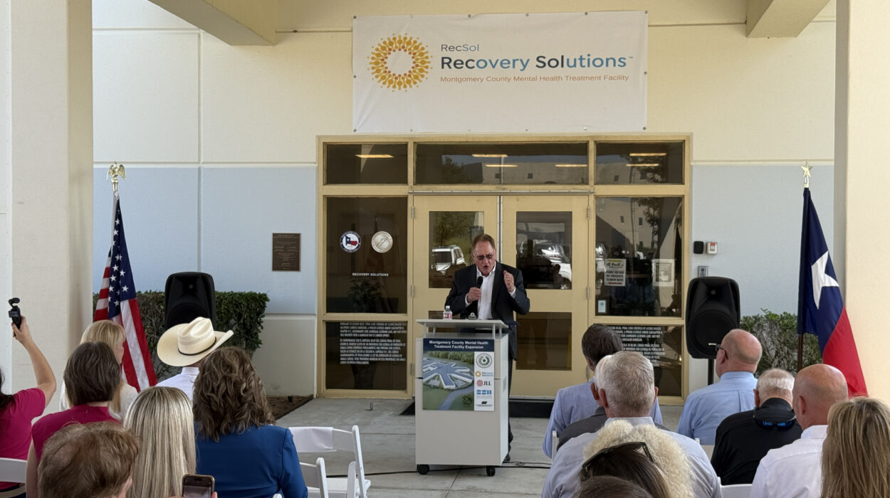 Montgomery County Judge Mark Keough speaks at the groundbreaking of the expansion to the Montgomery County Mental Health Treatment Facility in Conroe, Texas.