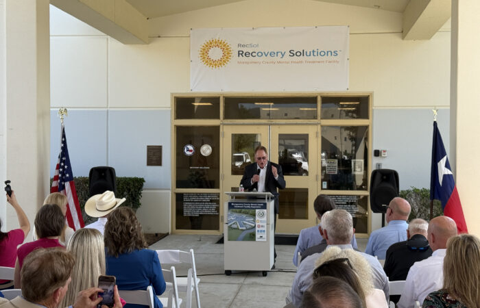 Montgomery County Judge Mark Keough speaks at the groundbreaking of the expansion to the Montgomery County Mental Health Treatment Facility in Conroe, Texas.