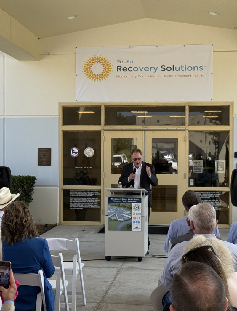 Montgomery County Judge Mark Keough speaks at the groundbreaking of the expansion to the Montgomery County Mental Health Treatment Facility in Conroe, Texas.