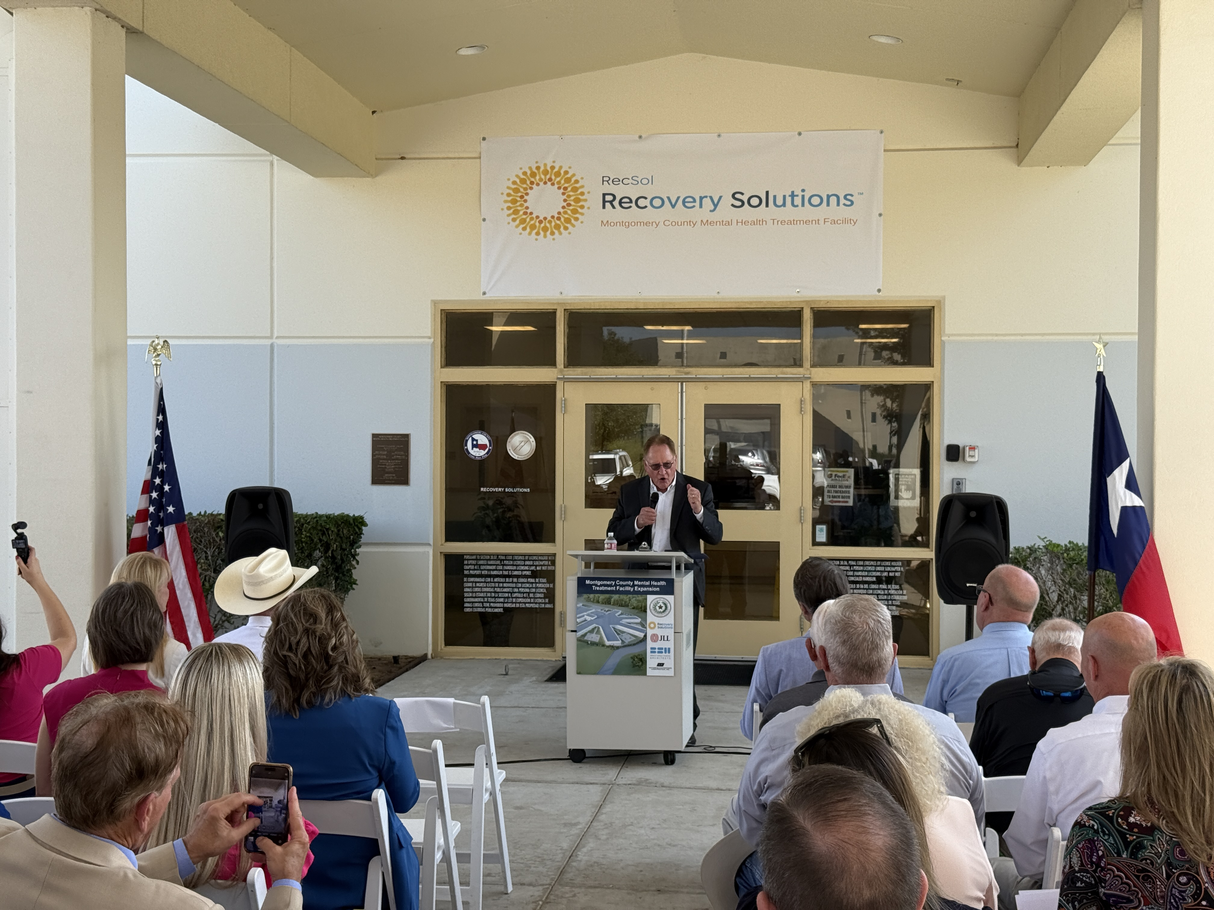 Montgomery County Judge Mark Keough speaks at the groundbreaking of the expansion to the Montgomery County Mental Health Treatment Facility in Conroe, Texas.