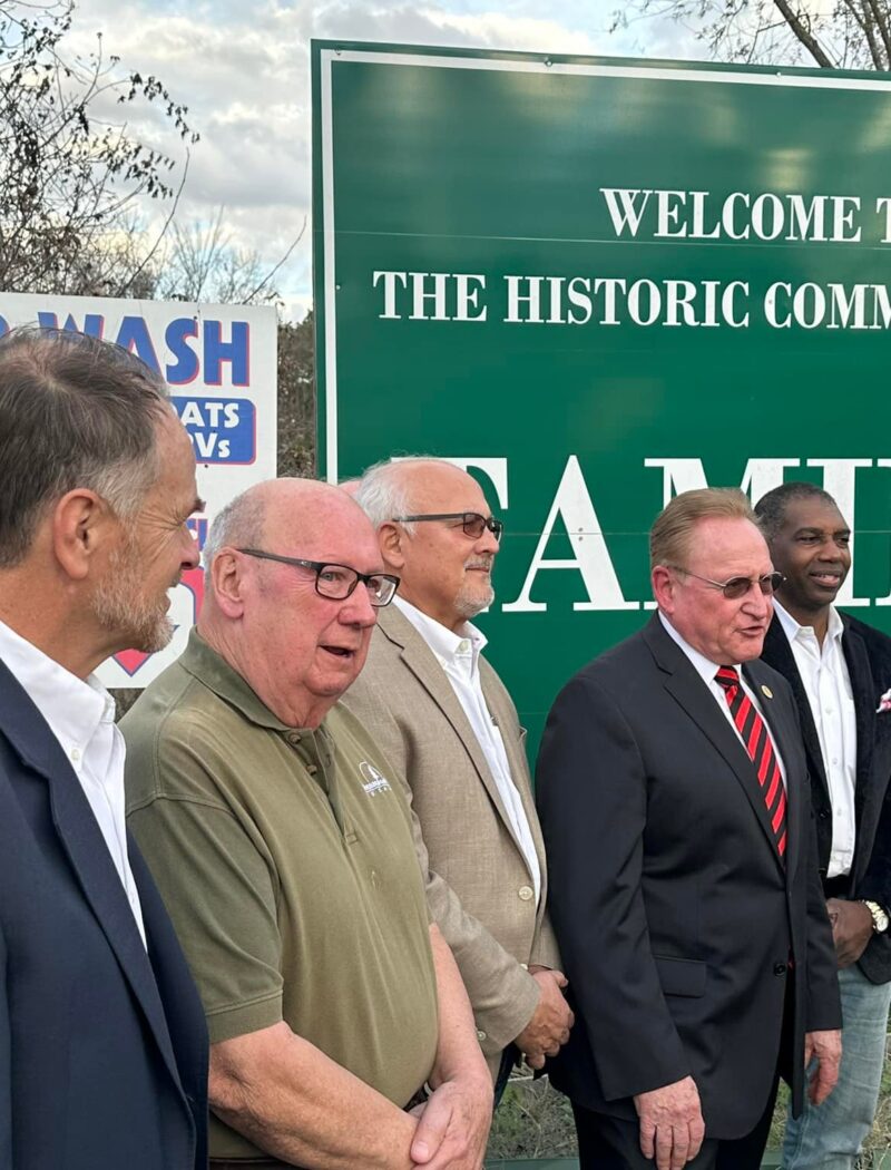 Montgomery County Judge Mark Keough joins the City of Shenandoah and the Tamina Community at the construction site of the new Tamina water and sewer infrastructure project.