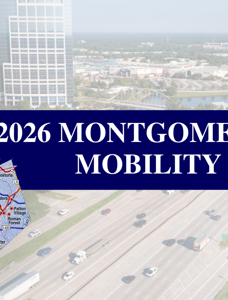 Montgomery County Judge Mark Keough is excited to announce the start of the 2026 Montgomery County Mobility Study. A first of its kind study for Montgomery County, this plan will evaluate and deliver data to help drive the future growth of Montgomery County for years to come.