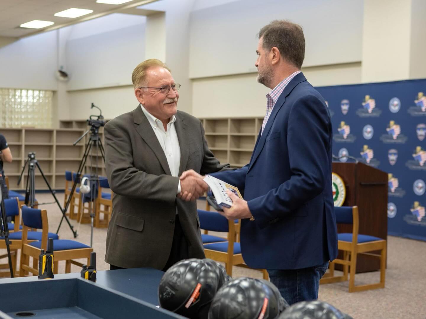 Montgomery County Judge Mark Keough tanks State Senator Brandon Creighton for his assistance in securing state funding for the Montgomery County Reality Based Training Center located in New Caney, Texas.